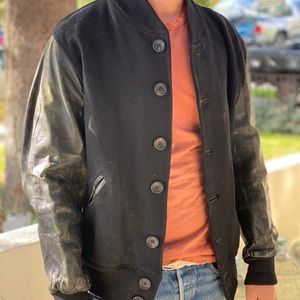 VINTAGE BOMBER LEATHER/KNIT JACKET